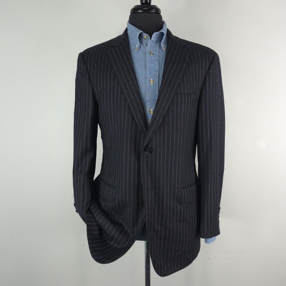 Samuelsohn Suit Jacket Mens 42R Gray Wool Cashmere Pinstripe 2 Button Blazer‎